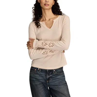 Lucky Brand Cutwork Detail Cotton Rib Top In Neutral