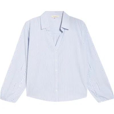Lucky Brand Cutwork Detail Stripe Cotton Button-up Shirt In Blue