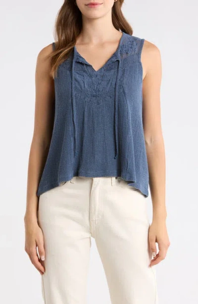 Lucky Brand Cutwork Embroidered Cotton Swing Tank In Blue