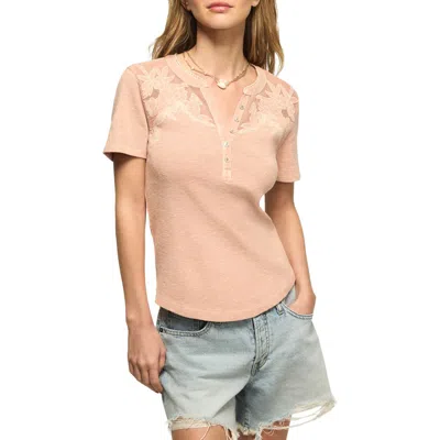 Lucky Brand Cutwork Henley Top In Pink