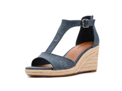 Lucky Brand Cyleste T-strap Wedge Sandals In Blue