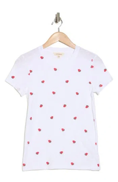 Lucky Brand Daisy All Over Embroidered Cotton Tee In Bright White