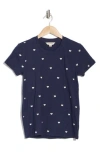 Lucky Brand Daisy All Over Embroidered Cotton Tee In Navy