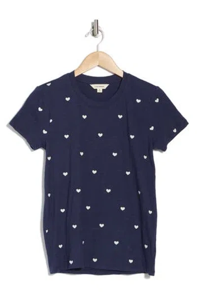 Lucky Brand Daisy All Over Embroidered Cotton Tee In Navy