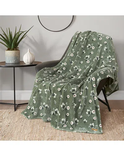 Lucky Brand Daisy Floral Cozy Plush Throw Blanket, 50" X 70" In Green