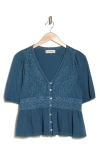 Lucky Brand Daydreamer Lace Peplum Top In Orion Blue