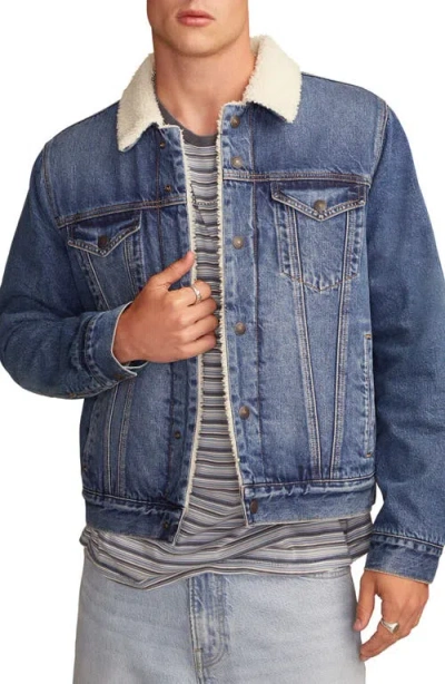Lucky Brand Denim Jacket With Faux Shearling Lining In Blue