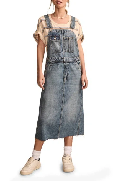 Lucky Brand Denim Dungaree Midi Dress In Electrified Wash