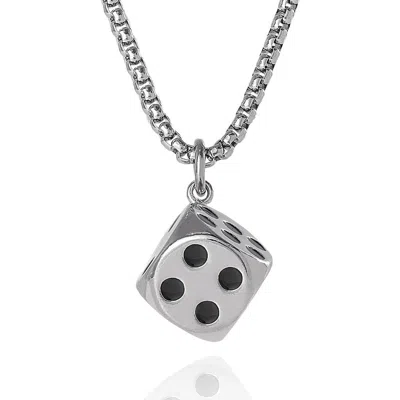 Lucky Brand Dice Pendant Necklace, 22'' Stainless Steel Box Chain In Metallic