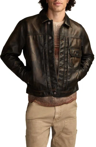 Lucky Brand Distressed Leather Trucker Jacket In Brown