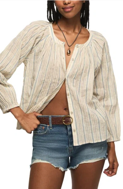 Lucky Brand Ditsy Floral Stretch Cotton Button-up Top In Neutral
