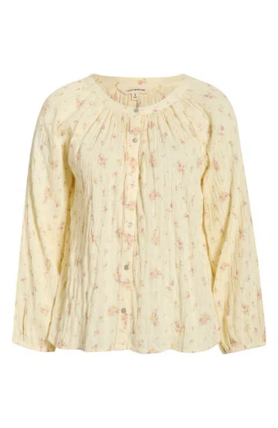 Lucky Brand Ditsy Floral Stretch Cotton Button-up Top In Yellow