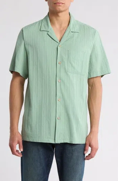 Lucky Brand Dobby Stripe Cotton Camp Shirt In Granite Green
