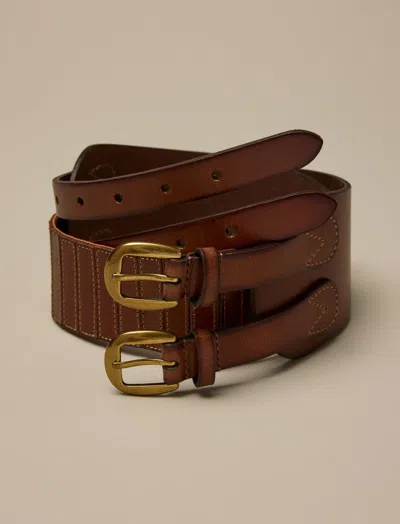 Lucky Brand Double Buckle Leather Stretch Belt In Burgundy