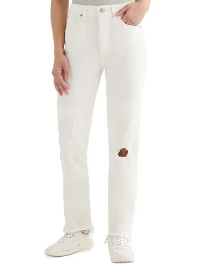 Lucky Brand Drew Womens High Rise Distressed Mom Jeans In White