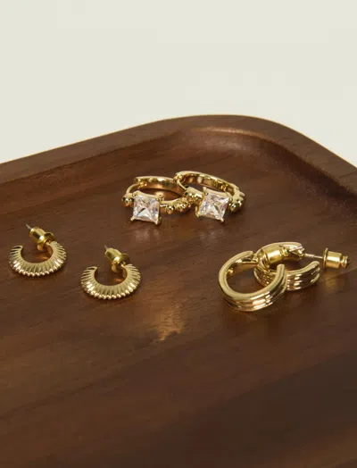 Lucky Brand Drop Crystal And Hoop Earrings Set In Burgundy