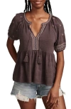 LUCKY BRAND EASY EMBROIDERED COTTON BABYDOLL TOP