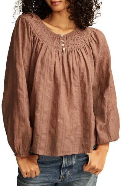 Lucky Brand Easy Smocked Yoke Top In Deep Taupe