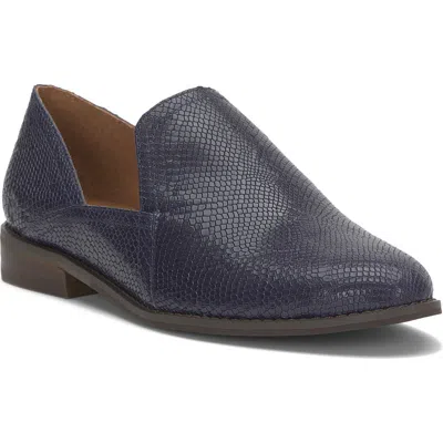Lucky Brand Ellopy Flat In Navy Snakeskin Leather