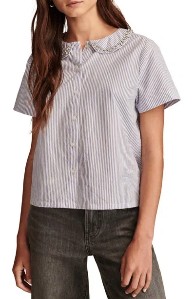 Lucky Brand Embellished Stripe Shirt In Blue Stripe