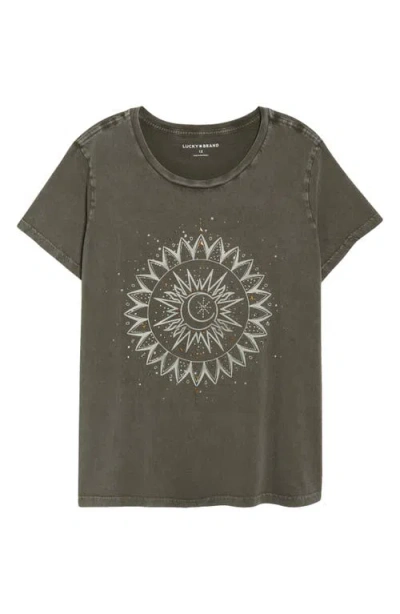 Lucky Brand Embellished Sun Graphic T-shirt In Gray