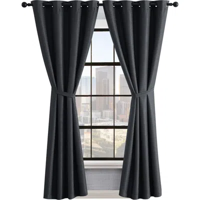 Lucky Brand Ember Thermal Set Of 2 Curtain Panels In Charcoal
