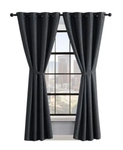 Lucky Brand Ember Thermal Woven Room Darkening Grommet Window Curtain Panel Pair With Tiebacks Collection In Linen Beige
