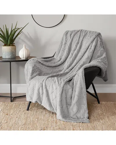 Lucky Brand Embossed Cable Fuzzy Throw Blanket In Gray
