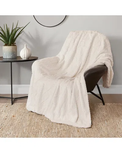 Lucky Brand Embossed Cable Fuzzy Throw Blanket In Neutral