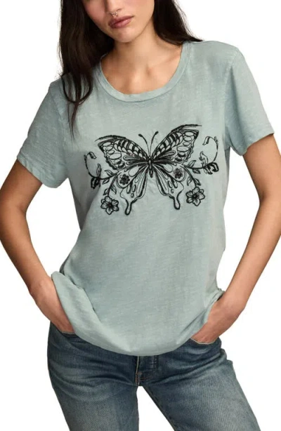 Lucky Brand Embroidered Butterfly Cotton Graphic T-shirt In Gray