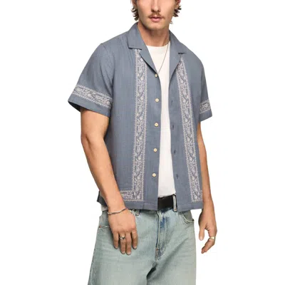 Lucky Brand Embroidered Cotton Blend Camp Shirt In Gray