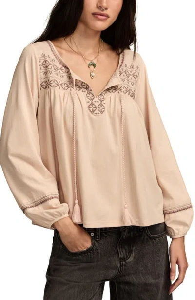 Lucky Brand Embroidered Cotton Peasant Top In Red