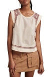 LUCKY BRAND EMBROIDERED COTTON SLEEVELESS TOP