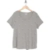 Lucky Brand Embroidered Cotton T-shirt In Grey/daisy Embroidery