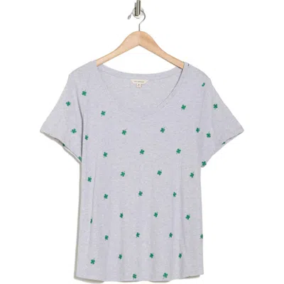 Lucky Brand Embroidered Cotton T-shirt In Heather Grey