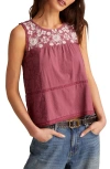 Lucky Brand Embroidered Cotton Tank In Pink