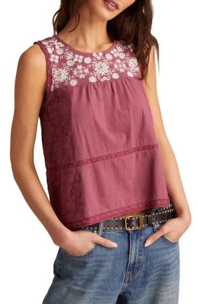 Lucky Brand Embroidered Cotton Tank In Pink