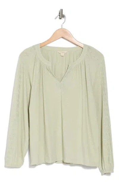 Lucky Brand Embroidered Cotton Top In Desert Sage