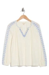 Lucky Brand Embroidered Cotton Top In Whisper White