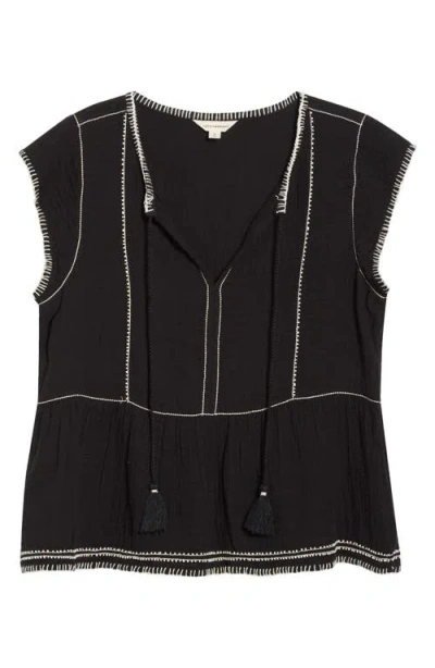 Lucky Brand Embroidered Detail Cotton Tank In Black