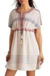Lucky Brand Embroidered Drawstring Waist Cotton Sundress In Neutral
