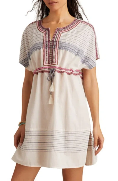 Lucky Brand Embroidered Drawstring Waist Cotton Sundress In Neutral