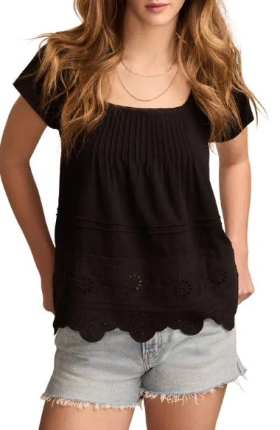 Lucky Brand Embroidered Eyelet Square Neck Top In Meteorite
