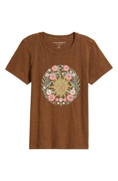 LUCKY BRAND LUCKY BRAND EMBROIDERED FLORAL SUN COTTON GRAPHIC T-SHIRT