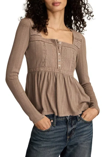 Lucky Brand Embroidered Long Sleeve Peplum Top In Brown