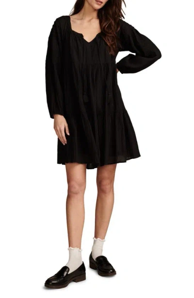 LUCKY BRAND EMBROIDERED LONG SLEEVE TIERED COTTON DRESS