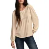 Lucky Brand Embroidered Long Sleeve Top In Neutral