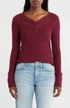 Lucky Brand Embroidered Mesh Henley