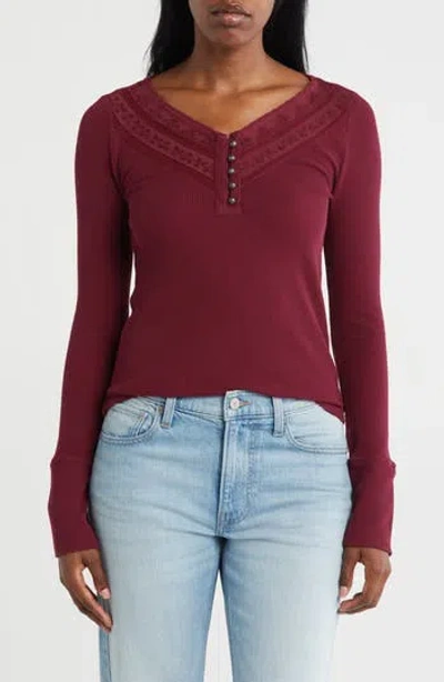 Lucky Brand Embroidered Mesh Henley