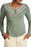 Lucky Brand Embroidered Mesh Henley In Balsam Green